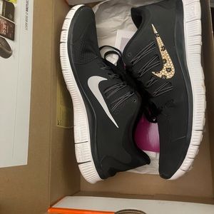 Swarovski crystals/leopard swoosh/free run Nike